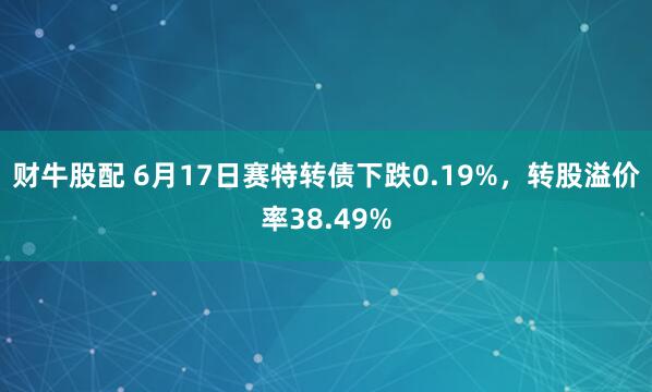 财牛股配 6月17日赛特转债下跌0.19%，转股溢价率38.49%